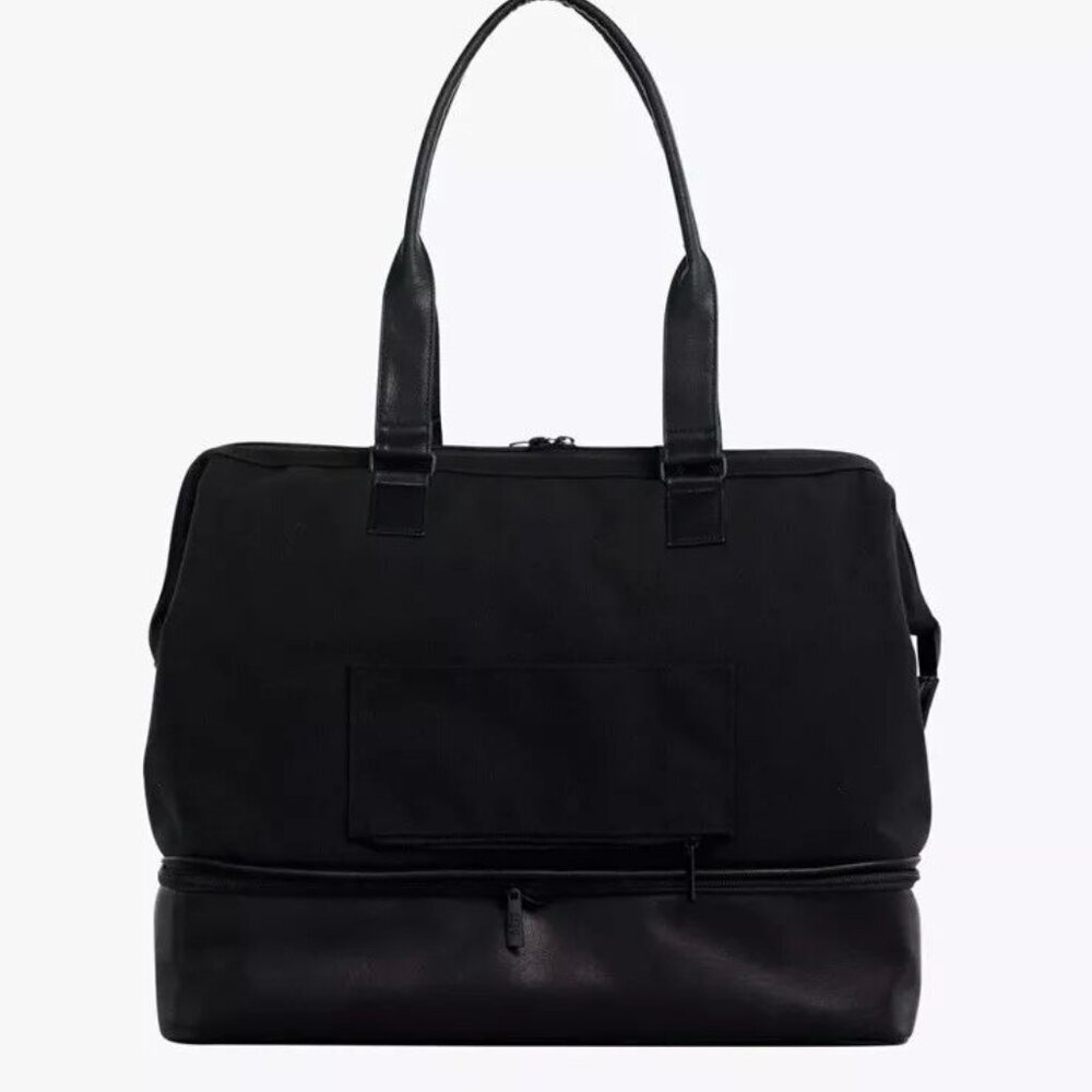 BÉIS Weekender Bag Black Faux Leather Canvas Travel Tote - Picture 3 of 11